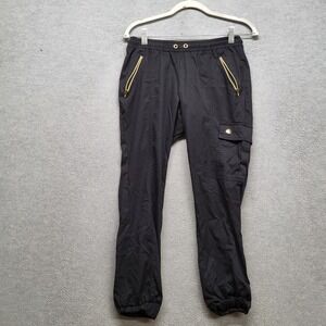 Jaanuu Women Scrub Bottom L Black Cargo Button Zipper 25" Inseam